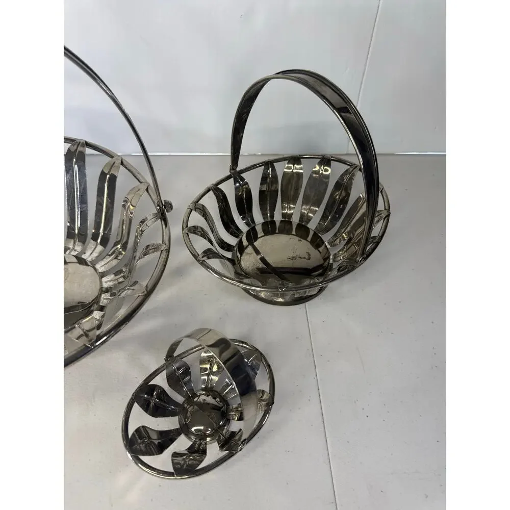 Vintage Silver-tone Openwork Basket Set of 3 Graduated handles Serveware
